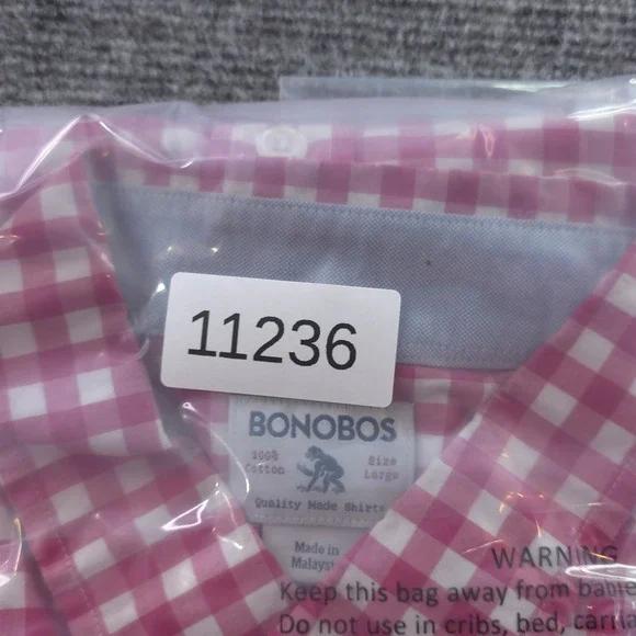 Bonobos Shirt Large Pink Check Long Sleeve Button Down Cotton Pocket - Picture 7 of 7